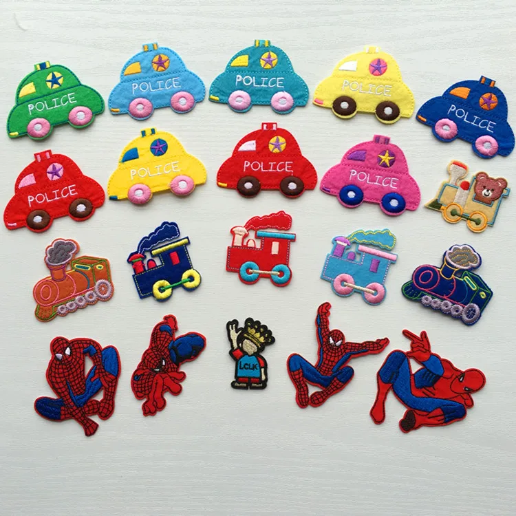 Одежда с героями мультфильмов модная вышивка вагон и Спайдермен нашивка