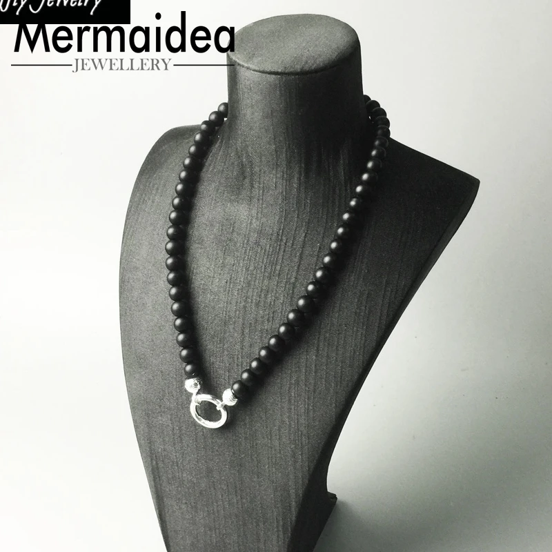 Beads Necklace Obsidian Pendant Carrier Party Trendy European Fashion Gift Jewelry in silver plated Men Women | Украшения и