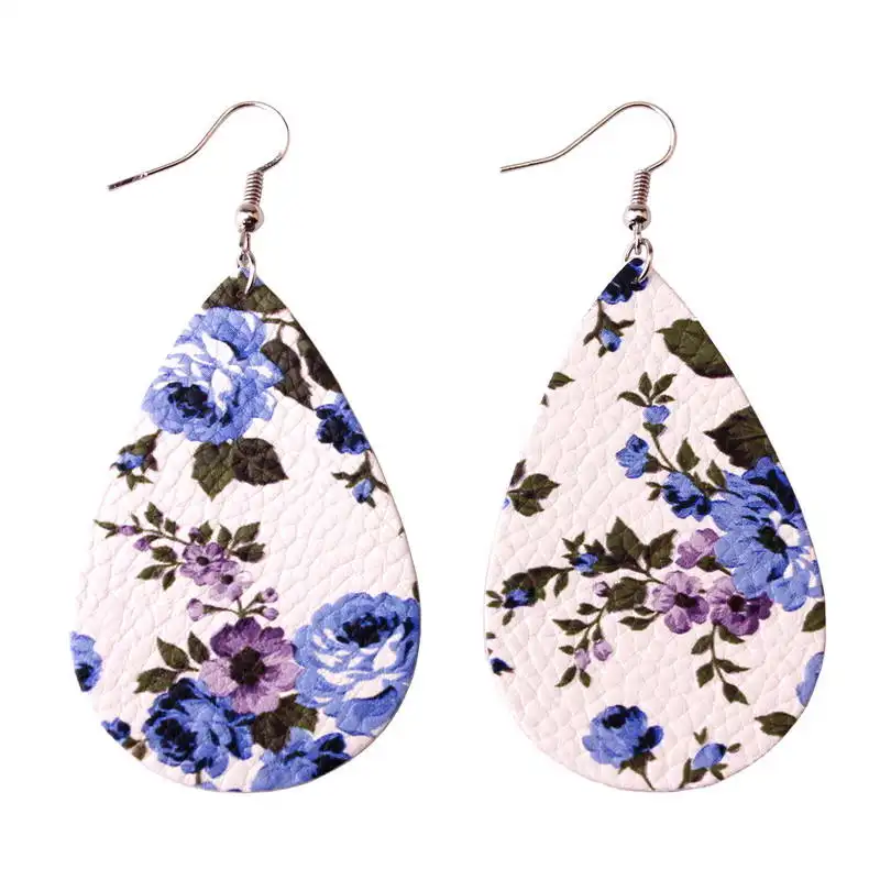 

Unique Design Cut Out Rose Floral Print Leather Teardrop Earrings for Women Tear Drops Fit for Everyone