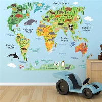 new 037 cartoon animals world map wall decals for kids rooms office home decorations pvc wall stickers diy mural art posters
