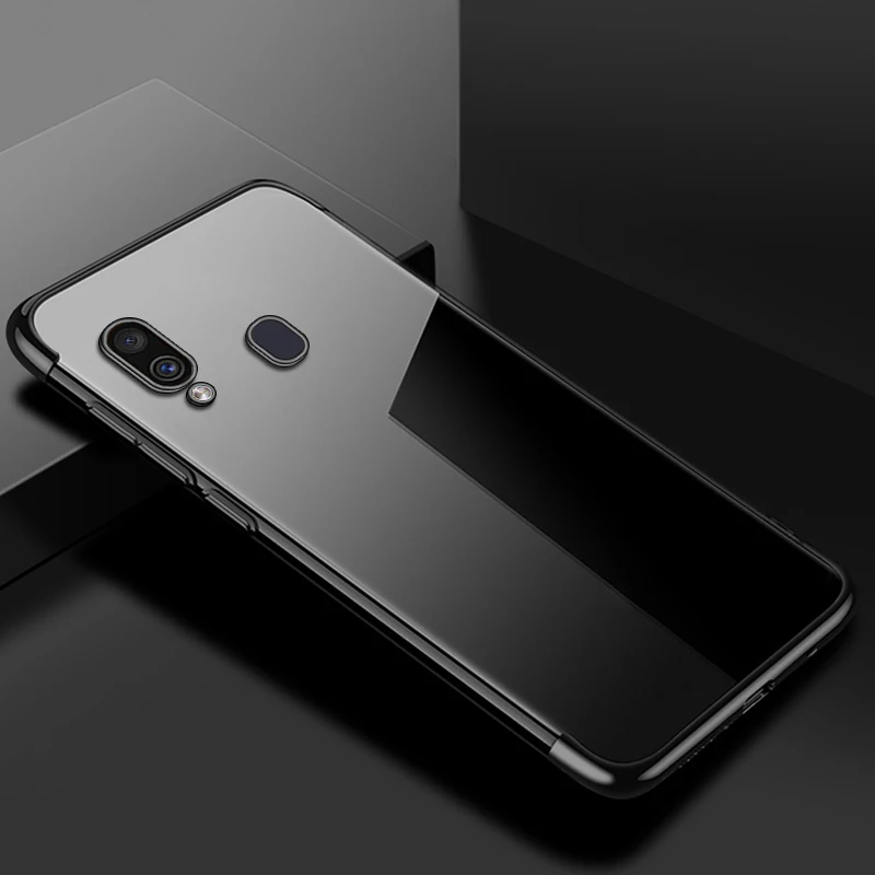 Черный Прозрачное покрытие, мягкая задняя крышка из ТПУ для samsung Galaxy M30 M20 M10 A70 A40 A50 A30 S10 Plus S10e, мягкие силиконовые чехлы - Цвет: Черный