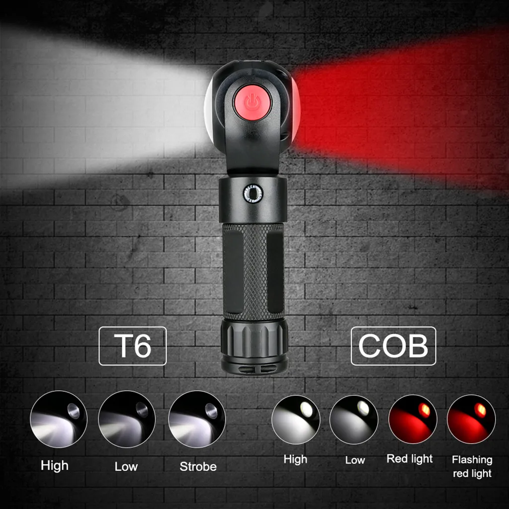Практичный вращающийся фонарь на 360 ° T6 + COB Светодиодный USB зарядка с магнитом