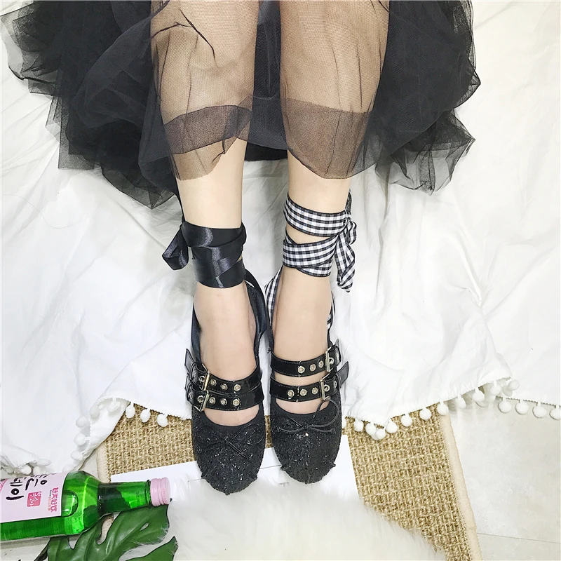 Сладкий бабочкой блестящие балетки на плоской подошве Riband крест ремешок с