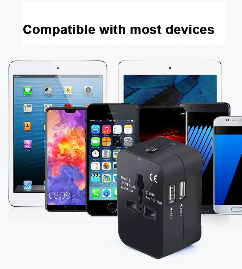 Universal Worldwide Travel Plug Adapter uk eu Adaptor Wall Socket USB Dual Charger Ports For for USA EU UK AUS Cell Phone Laptop