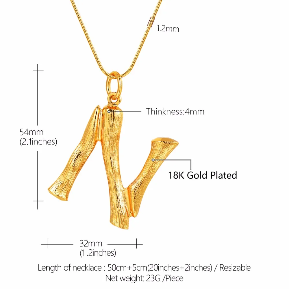 Бамбуковое ожерелье с надписью N цепочка под змею золотой алфавит ювелирное