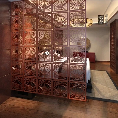 

Chinese fashion minimalist entrance off screen curtain tiles wall panels hanging hollow wood living room wall movement