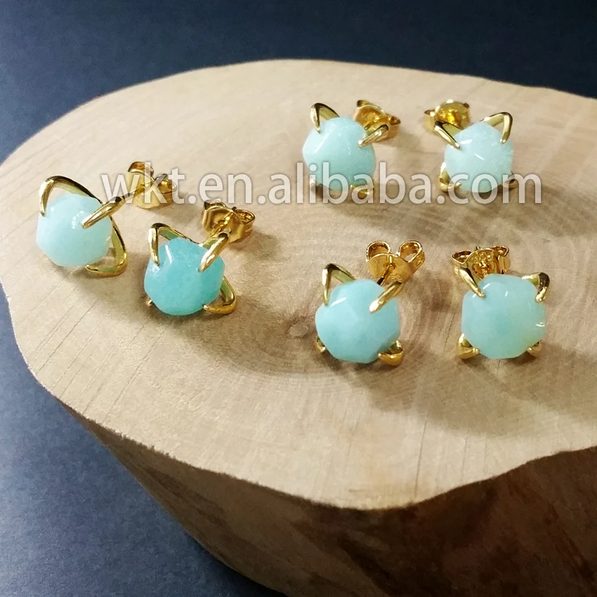 WE-E123 Lovely Jewelry 24k gold trim pink quartz amazonite crystal stone earrings stub free shipping | Украшения и аксессуары