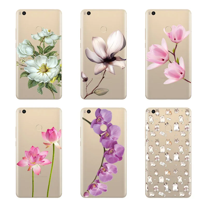 xiaomi mi max 2 Case Silicon Black Painting flower Soft TPU Back Cover for Protect Phone cases shell |