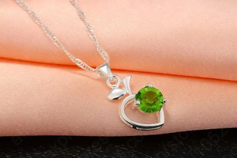 

Classic Simple Women Jewelry Sets 925 Sterling Silver Heart Pendant With Clear Crystal Zircon Ladies Accessory Wholesale