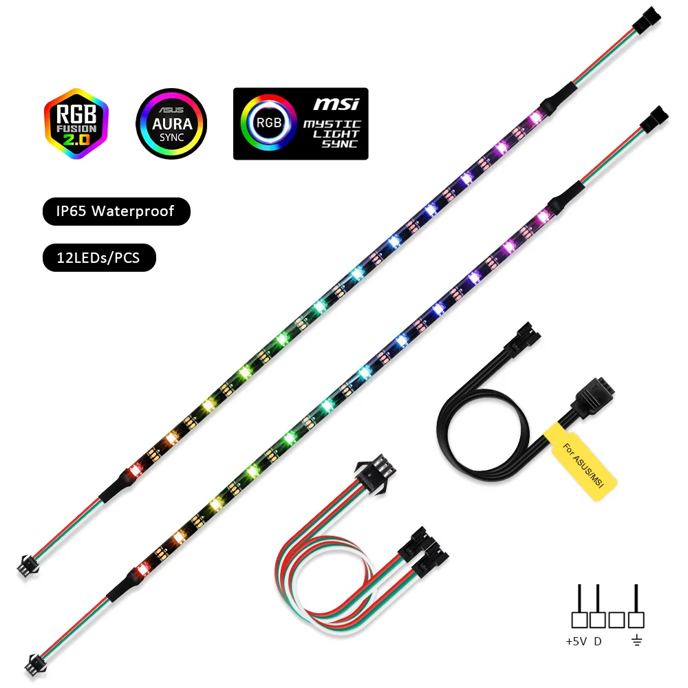 12LEDs IP65 RGB светодиодный светильник WS2812b для ПК чехол, для ASUS Aura SYNC, MSI Mystic светильник SYNC 3 pin 5V добавить разъем на материнской плате - Испускаемый цвет: 12LEDs IP65
