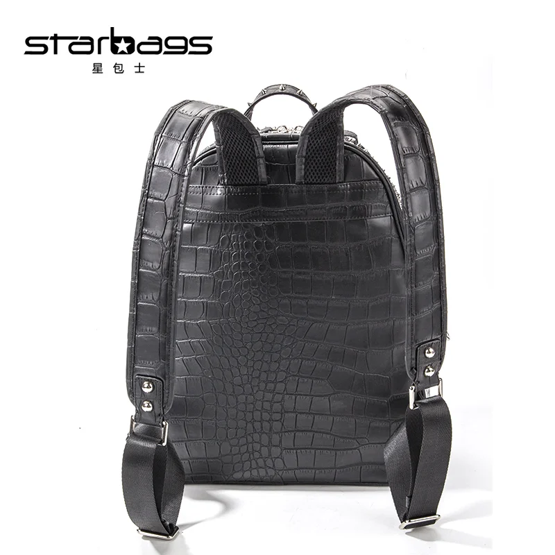 Starbags PP plein Череп Рюкзак заклепки двойной сумка на плечо мужской крокодиловый узор синтетическая лакированная кожа верх