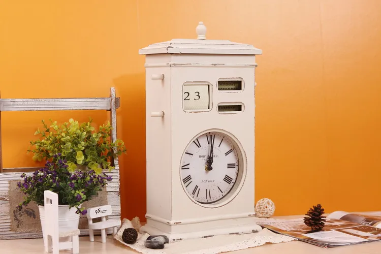 

European creative wood to do the old white table clock with calendar clock home decor photography props Decoration Specials