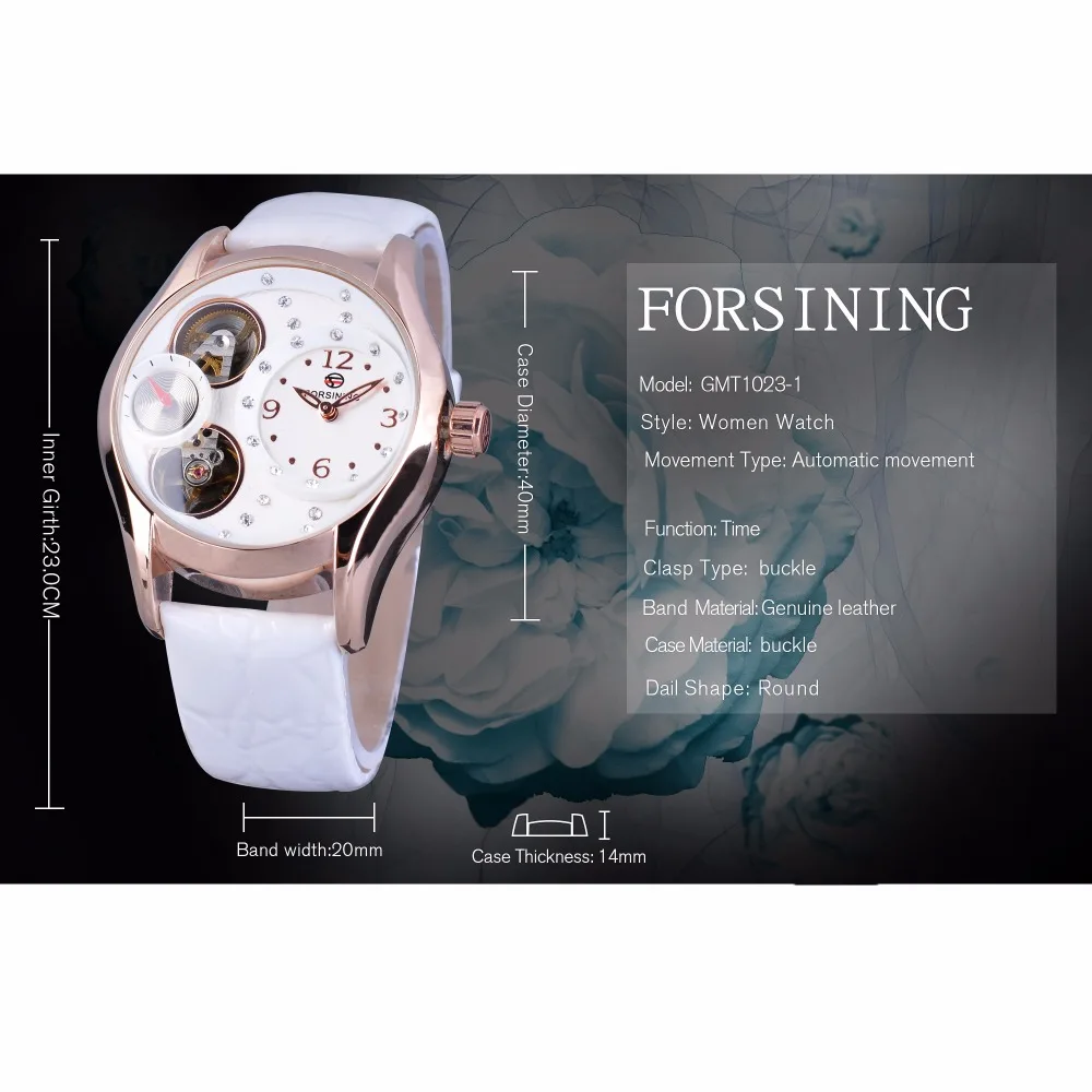 Часы Forsining женские повседневные из белой кожи со стразами|wristwatch brand|wristwatch