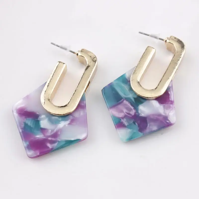 ZWPON Fashion Geometric Acetate Rhombus Hoop Earrings Women Chunky Pendientes Designer Jewelry Wholesale | Украшения и аксессуары