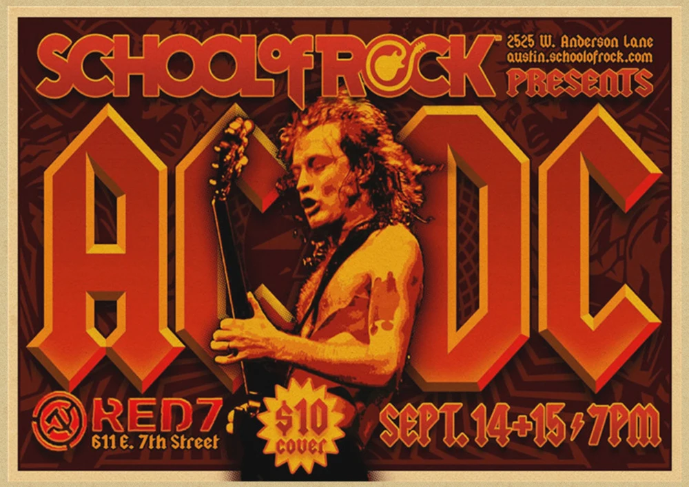 Рок-Группа ACDC Malcolm Angus крафт-бумага винтажный настенный плакат стикер - Цвет: Бургундия