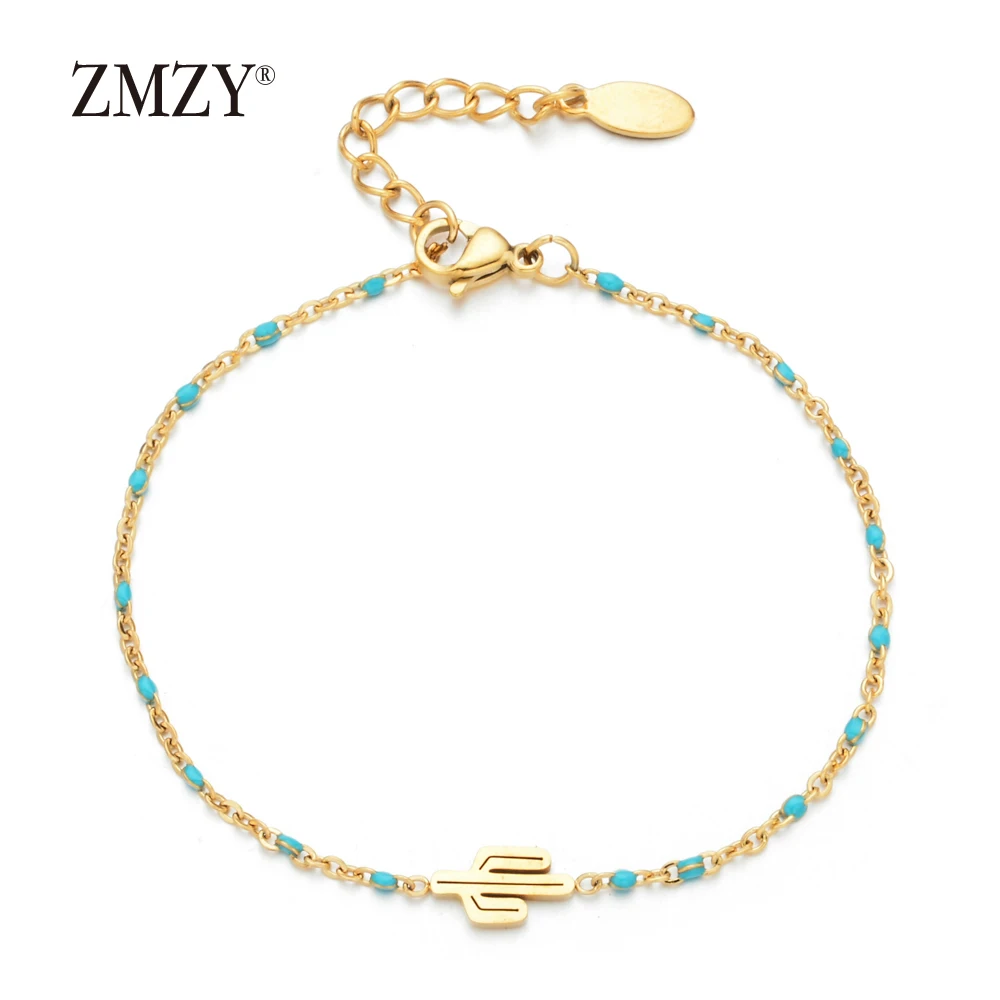light-blue ZMZY золотой цвет Кактус Шарм Браслеты для женщин Регулируемый браслет Мода Pulseira ювелирные изделия из нержавеющей стали оптом подарок - Окраска металла: light-blue