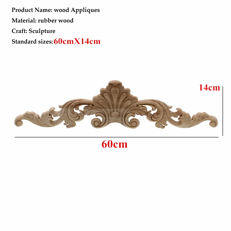 60cmX14cm Резьба по дереву, мебель, винтажный домашний декор, украшение сада, аксессуары для дома, массивная деревянная аппликация, резной цветок, миниатюрная деталь - Цвет: 60cmX14cm