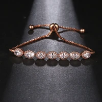 hot sales fashion trendy oval shape womens girls friendship chain cz crystal beaded link rose gold color bracelet bracelet b 066