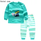 Детский комплект, новинка 2017, Осенний хлопковый комплект для мальчиков с милым принтом кота и животных, Детские брендовые комплекты с длинными рукавами, штаны в полоску, зеленый спортивный костюм