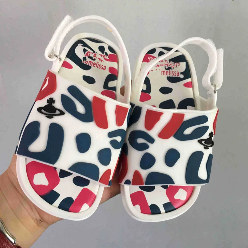 Белый Melissa/ г. летние силиконовые летние туфли с леопардовым принтом для девочек дышащие пляжные сандалии для малышей Melissa пластиковые сандалии для девочек водонепроницаемая обувь - Цвет: Белый