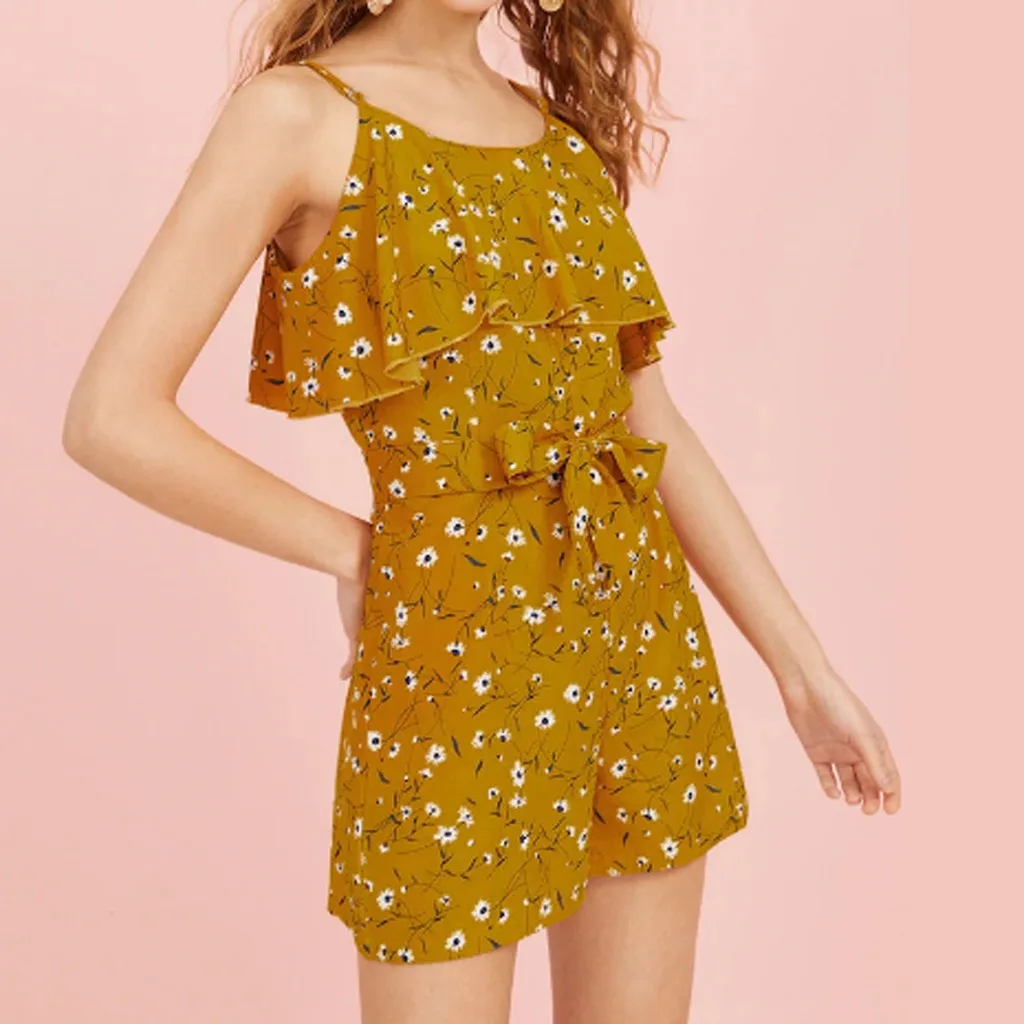 Женские комбинезоны с принтом Летние Короткие плиссированные женские шифоновые