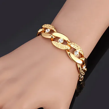 Chunky Figaro Bracelets For Men Women 18K Real Gold Plated Bangles Rhinestone Crystal Jewelry #00824306 | Украшения и аксессуары