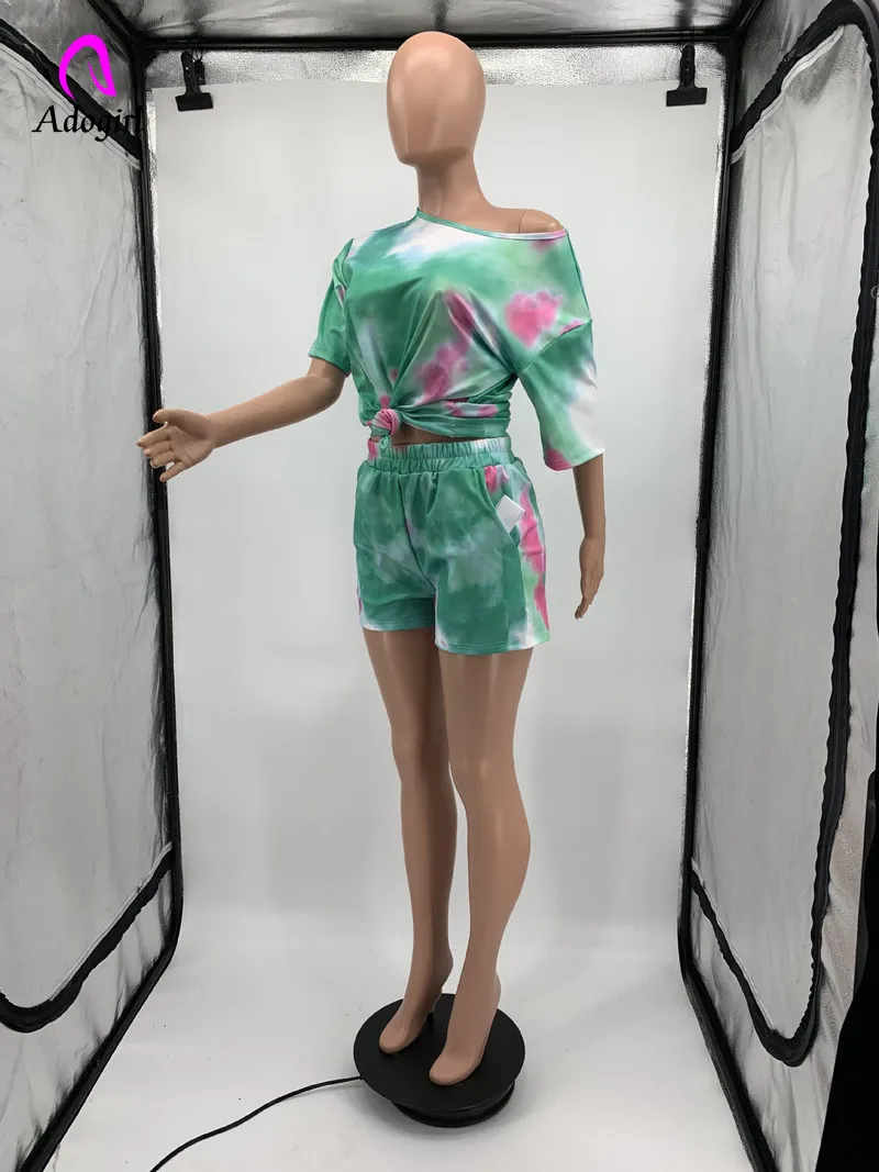 Adogirl красочный повседневный комплект из двух предметов футболка с коротким