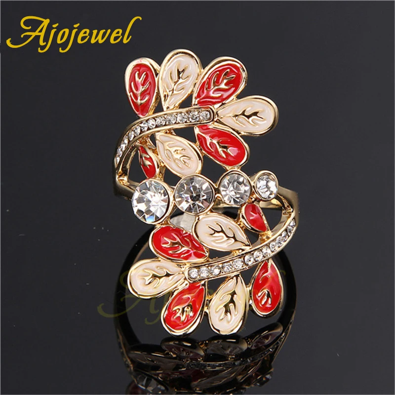 Ajojewel Большие женские кольца с картины из кристаллов эмаль лоза лист для женщин