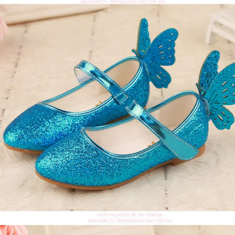 Кожаные туфли принцессы для девочек на плоской подошве кожаные с бабочками