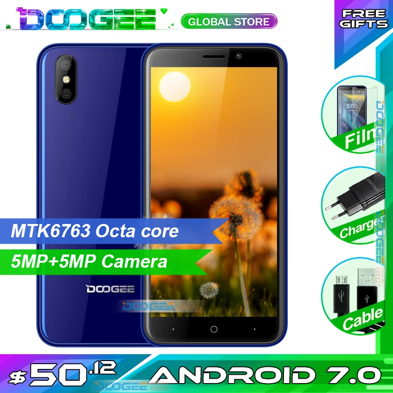 Быстрая доставка DOOGEE X50 смартфон MT6580M 1 ГБ 8 Android 7 5 0 дюйма MTK две камеры 5.0MP + 0.3MP