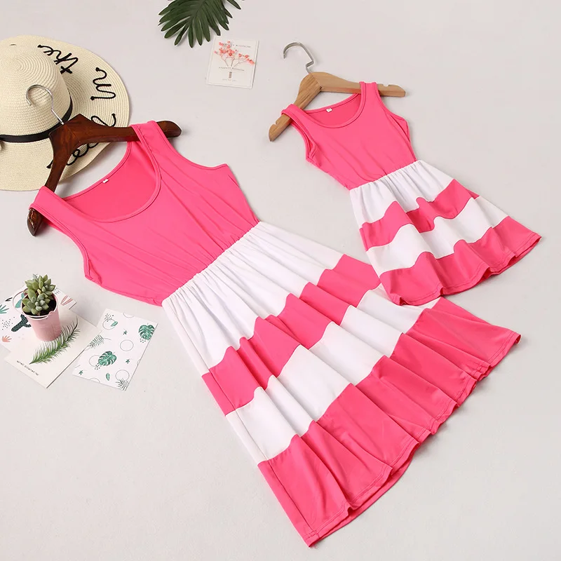 Fashion Family Matching Clothes Mother Daughter Dresses Women Striped Dress Baby Girl Mini Mom Party suit | Мать и ребенок