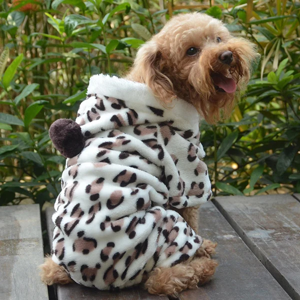 

Soft Pet Dog Hoodie Puppy Cat Clothes Fleece Leopard Print Costume Coat Jumpsuit