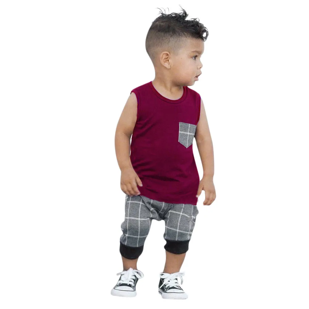 Infant Toddler Baby Boys Girl Plaid Tops T Shirt Vest Shorts Outfits Clothes Set boys clothes 3 year 0425 | Детская одежда и обувь