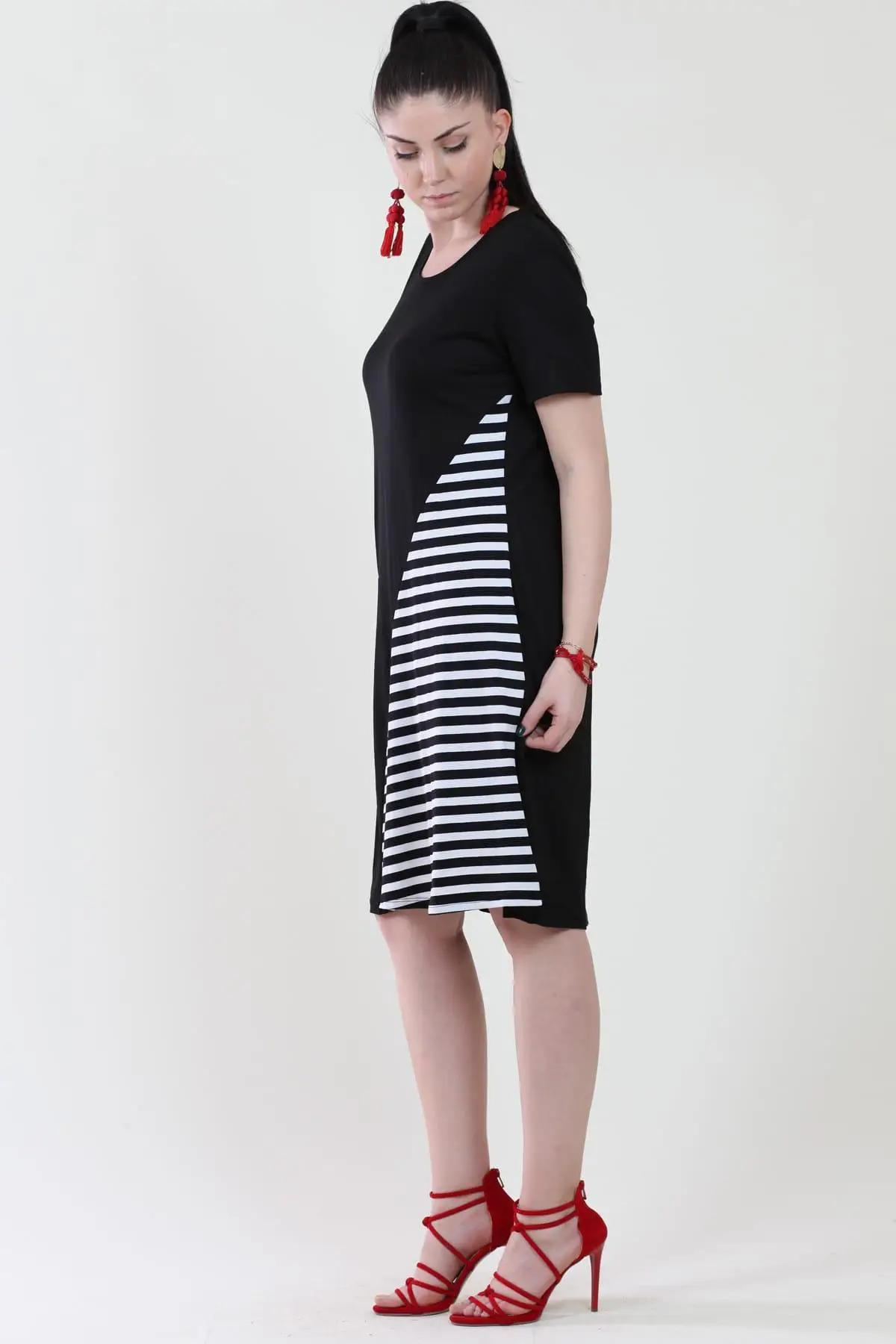 Sans Textile женское черное платье из вискозы с рисунком Морской Линии 65N10884 | Женская