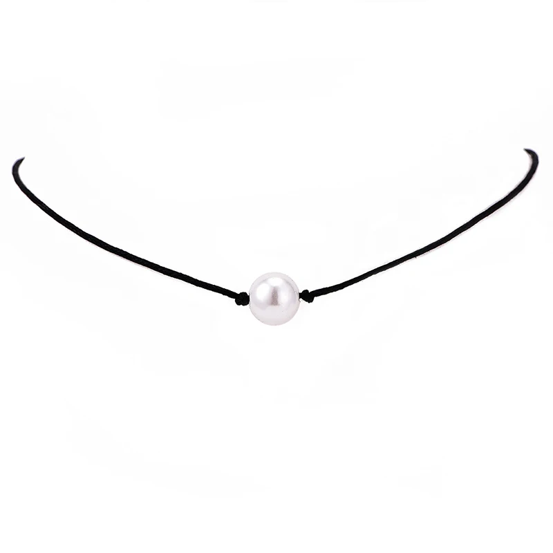 1 шт. простое женское ожерелье жемчужная подвеска черная кожаная цепочка до