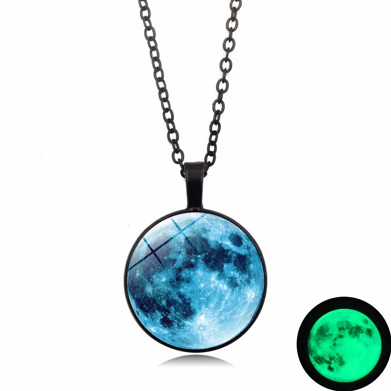 Светящееся в темно синей Луне Ожерелье Стеклянный купольный кабошон кулон