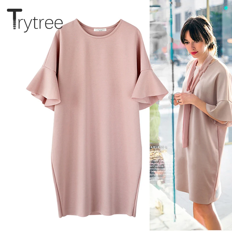 Trytree летнее женское платье повседневное однотонное мини-платье с круглым вырезом