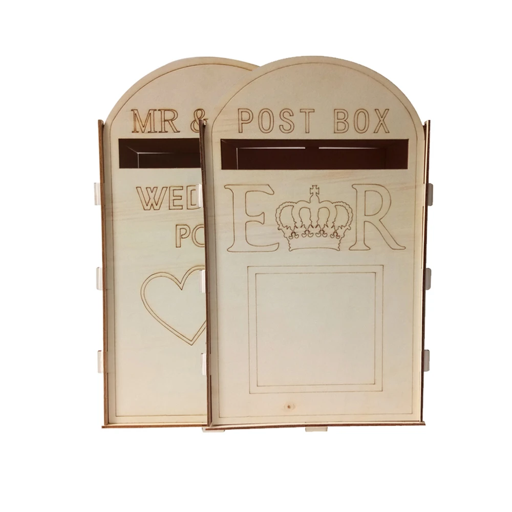 DIY Wooden Invitation Card Storage Box with Lock Carving Mr & Mrs Crown Pattern Vintage Wedding Post souvenir Mail Love | Дом и сад