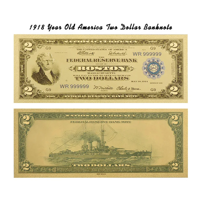 WR 2 доллара 24k Коллекционная Золотая банкнота США Красочные чистые золотые