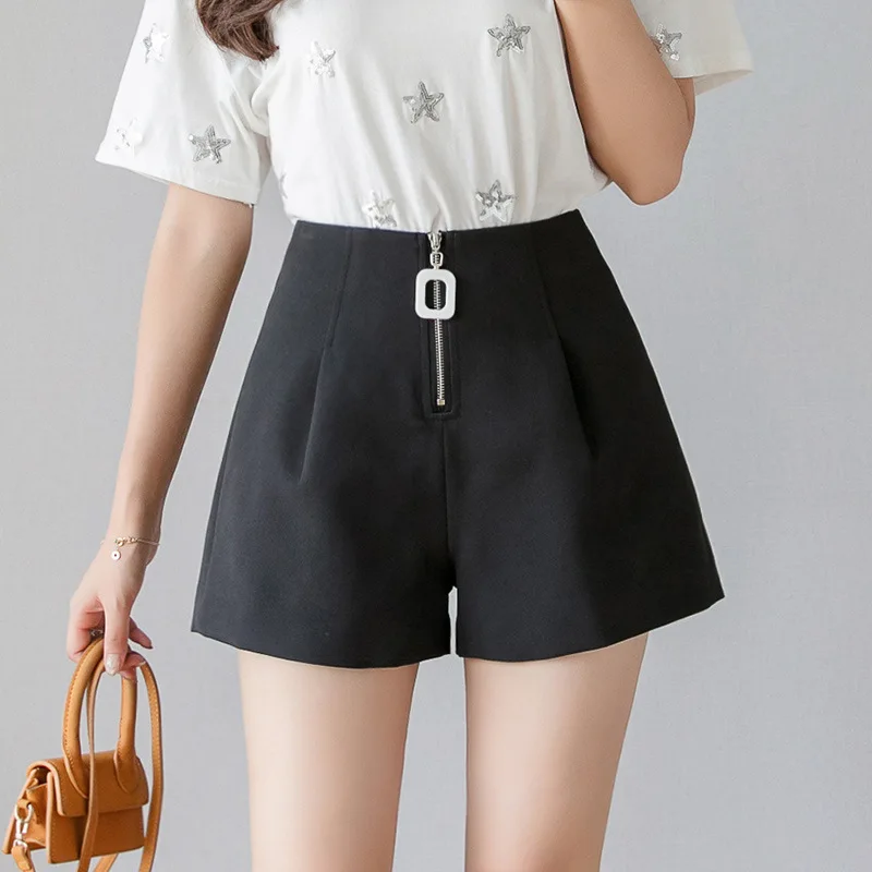 

Hiawatha Summer New Korean Style Chiffon Shorts Women's High Waist Zipper Casual Wide Leg Students Loose Shorts D4202