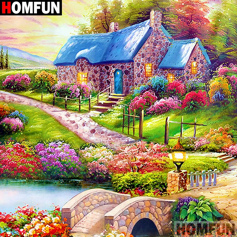 Алмазная 5d картина HOMFUN Домашний пейзаж вышивка крестиком с полными
