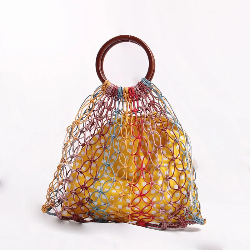 2019 населения хлопчатобумажные веревку полые соломенная сумка Sheer макраме Tote