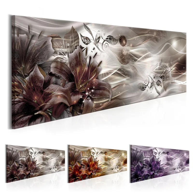 

Modern Abstract Canvas Painting Luxury Lilies Flowers Pattern Posters Prints Carbon Ash Wall Art for Living Room Bedroom Decor