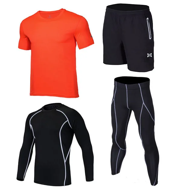 4Pcs oraneg sets 4 шт./компл. спортивный костюм дети компрессия базовый слой одежда для бега быстросохнущая Баскетбол Футбол спортивные Колготки леггинсы Фитнес одежда - Цвет: 4Pcs oraneg sets