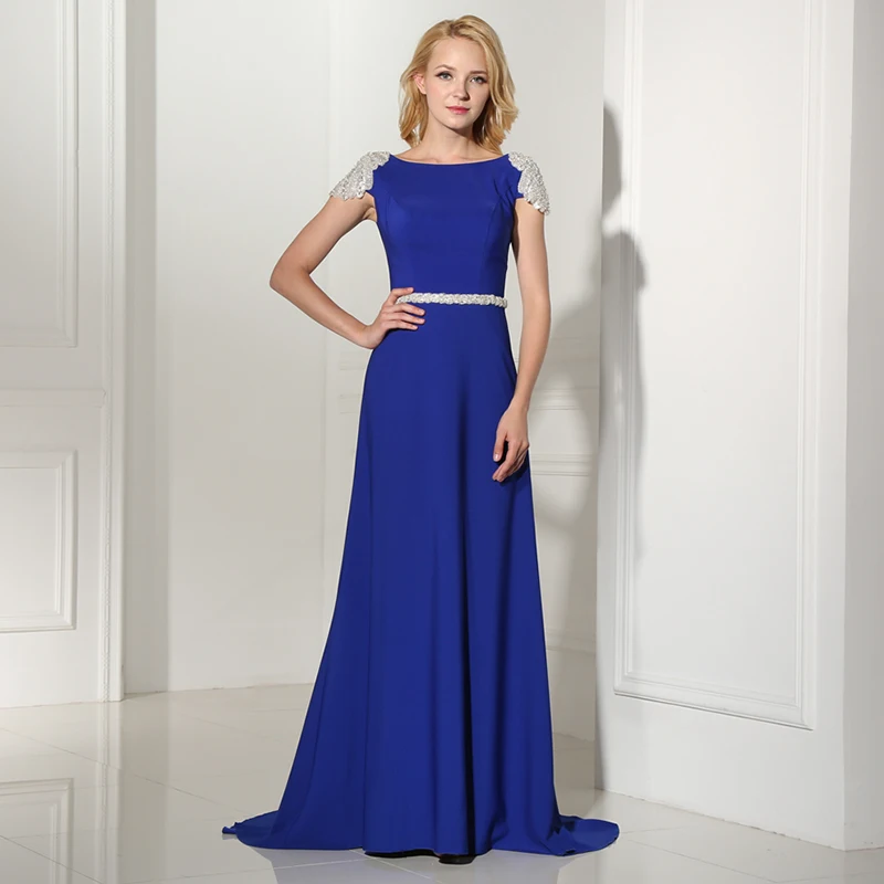 Женское вечернее платье русалка синее длинное с открытой спиной расшитое