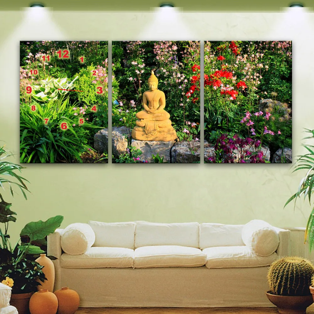 Бесплатная доставка E HOME Будда часы в холсте 3 шт настенные часы|buddha clock|canvas clockclock