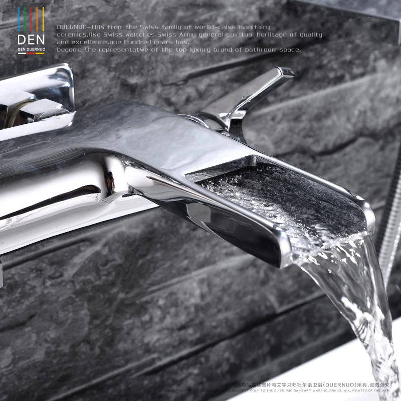

Chrome Wall Mounted Bathroom Faucet Bath Tub Mixer Tap With Hand Shower Head Shower Faucet hot and cold waterfall brass torneira