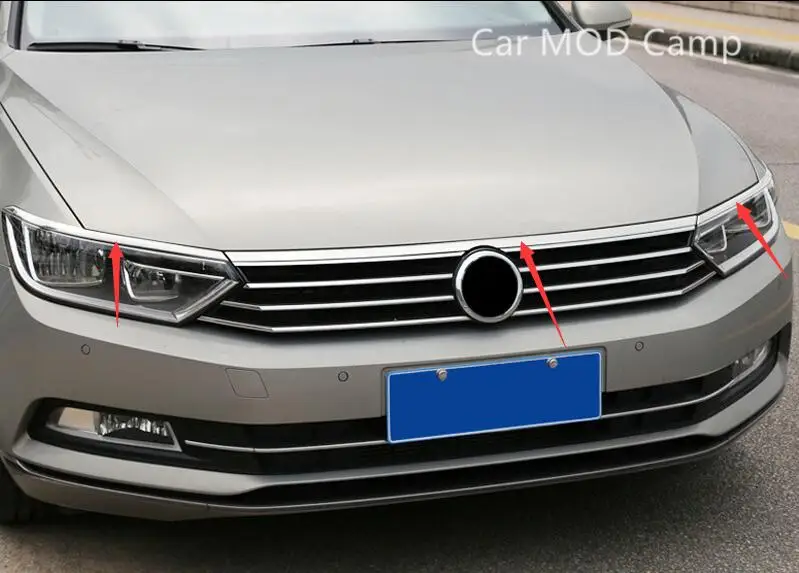 Для Volkswagen Passat B8(подходит только для европейской модели, передний противотуманный светильник из нержавеющей стали, отделка для бровей и верхняя решетка крышки, 3 шт
