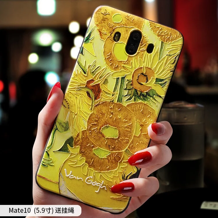 Van Gogh Sunflower Vegetable Field oil painting embossed Relief case For Huawei Mate 10 Pro 9 cover |