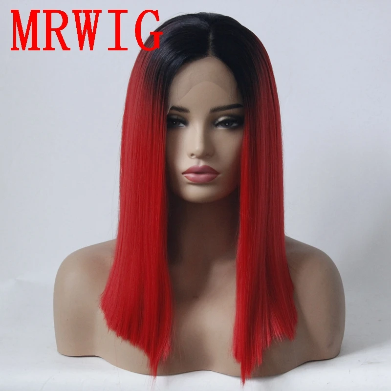 MRWIG 14in черный Омбре красный/синий/зеленый/цвет волос короткий боб прямой